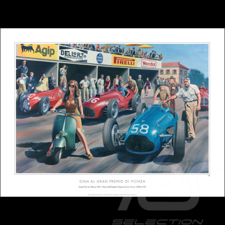 Affiche "Gina al Gran Premio di Monza" 1950 dessin original de Benjamin Freudenthal
