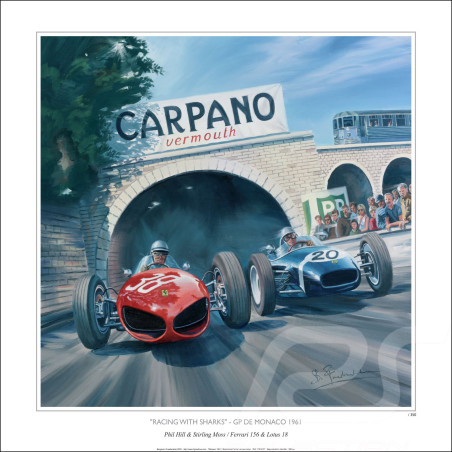 Affiche Ferrari 156 Shark Nose F1 Grand Prix Monaco 1961 dessin original de Benjamin Freudenthal
