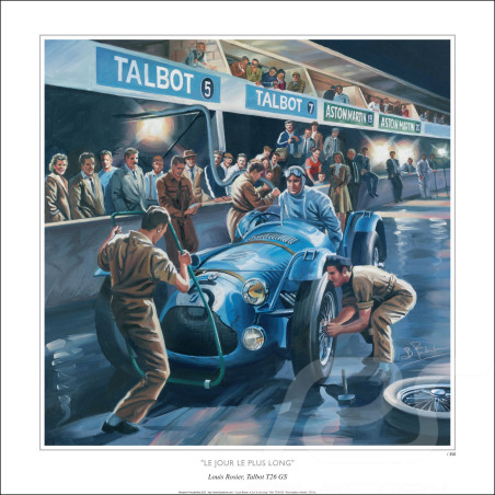 Affiche Talbot-Lago T26 Louis Rosier 24h Le Mans 1950 dessin original de Benjamin Freudenthal