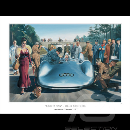 Poster Auto-Union V16 Stromlinienwagen Bernd Rosemeyer 1937 Original Zeichnung von Benjamin Freudenthal