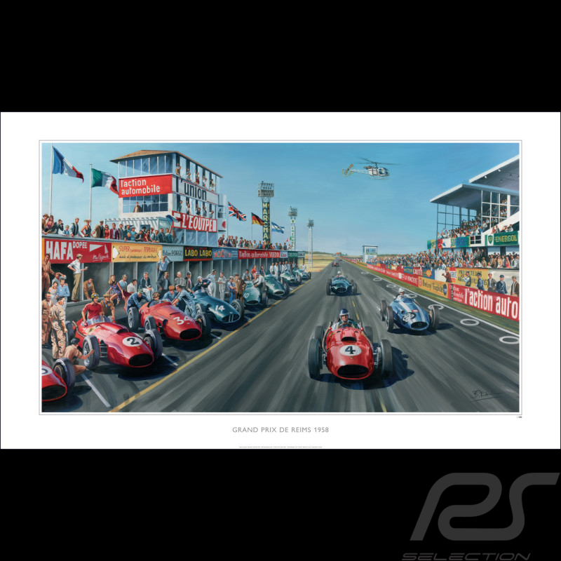 Poster "Grand Prix de Reims 1958" Mike Hawthorn original drawing by Benjamin Freudenthal