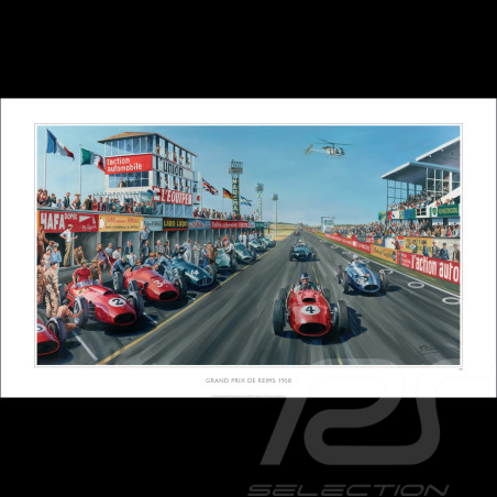 Poster "Grand Prix de Reims 1958" Mike Hawthorn original drawing by Benjamin Freudenthal