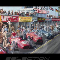 Affiche "Grand Prix de Reims 1958" Mike Hawthorn dessin original de Benjamin Freudenthal