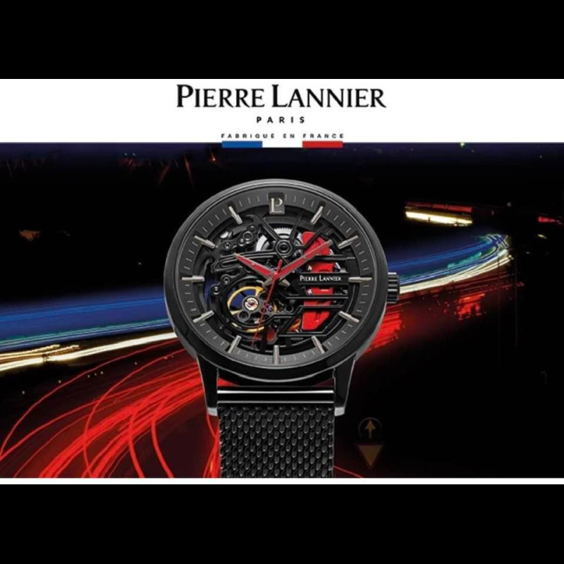 Pierre Lannier Fleuret Montre Homme Automatique Acier Doré Cuir Noir 336b033 3701540102878