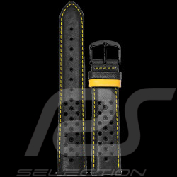 Watch Band Pierre Lannier Leather Black / Yellow Stitching - Steel buckle BRA046A2243