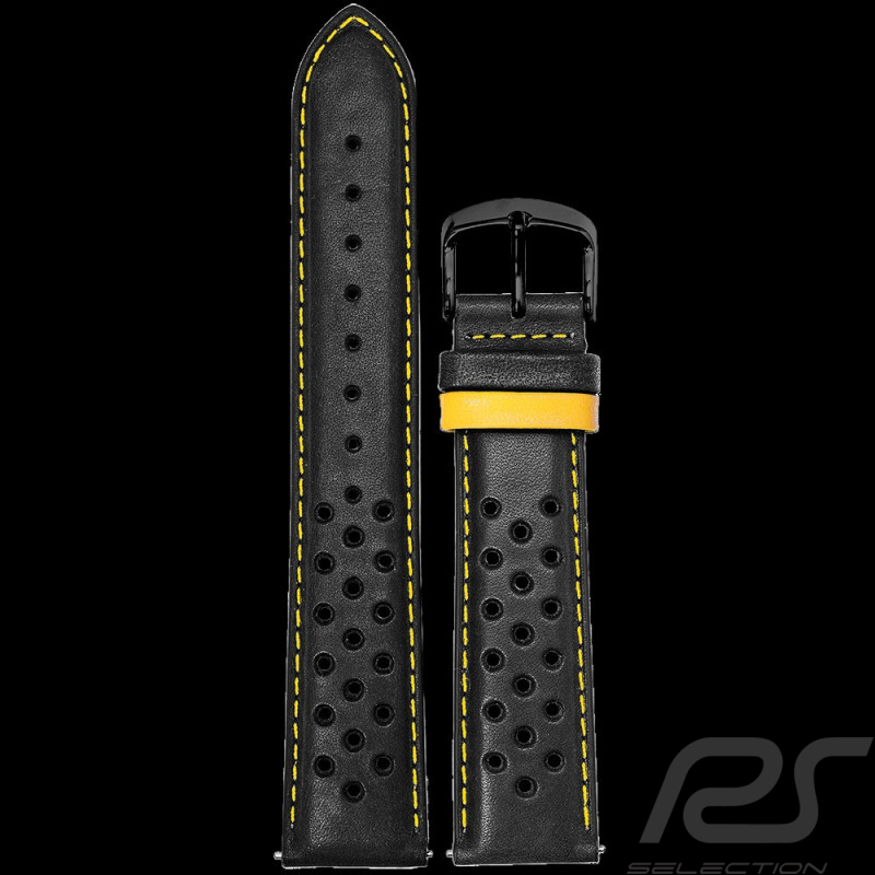 Watch Band Pierre Lannier Leather Black / Yellow Stitching - Steel buckle BRA046A2243