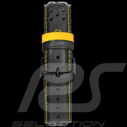 Watch Band Pierre Lannier Leather Black / Yellow Stitching - Steel buckle BRA046A2243