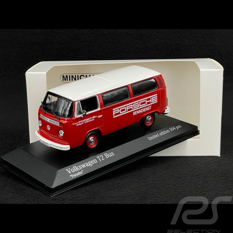 Volkswagen Combi T2 Bus "Porsche Renndienst" 1972 Rouge 1/43 Minichamps 943053004
