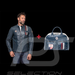 Duo Steve McQueen leather jacket 24h Le Mans + Leather Bag Royal Blue