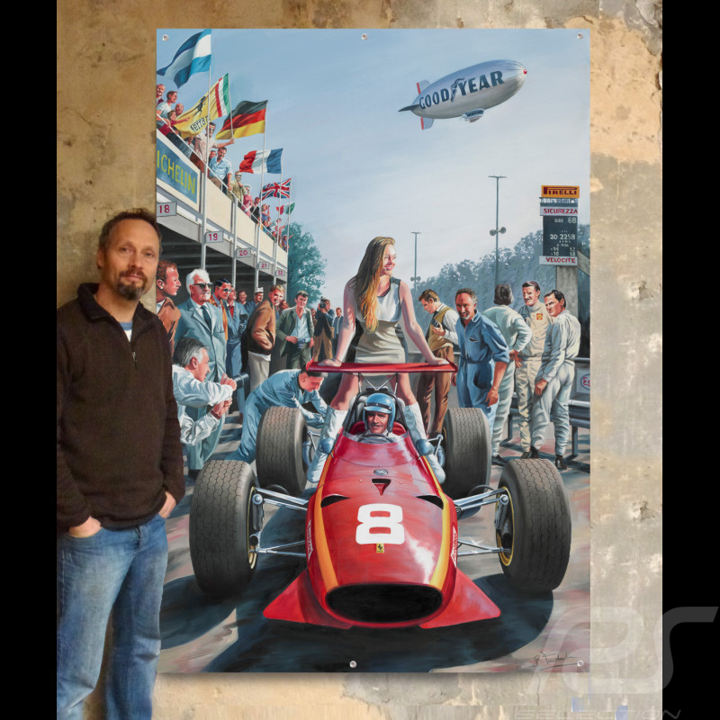 Banner "La Ragazza di Monza" Jacky Ickx Ferrari 312 Monza 1968 Originalentwurf von Benjamin Freudenthal