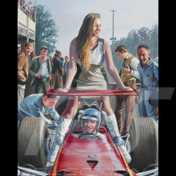 Bâche "La Ragazza di Monza" Jacky Ickx Ferrari 312 Monza 1968 dessin original de Benjamin Freudenthal
