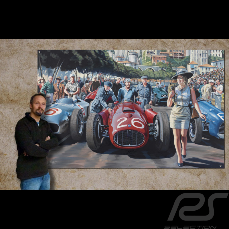 Bâche "Le Jour où Ascari plongea dans le port" GP Monaco 1955 dessin original de Benjamin Freudenthal