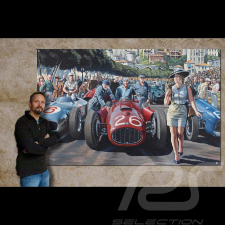 Banner "The day Ascari plunged into the harbor" GP Monaco 1955 original design by Benjamin Freudenthal