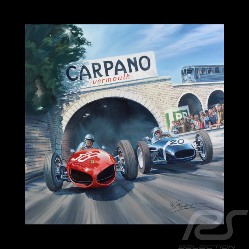 Banner "Racing with Sharks" Ferrari 156 Shark Nose F1 Grand Prix Monaco 1961 Originalentwurf von Benjamin Freudenthal