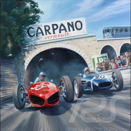 Banner "Racing with Sharks" Ferrari 156 Shark Nose F1 Grand Prix Monaco 1961 Originalentwurf von Benjamin Freudenthal