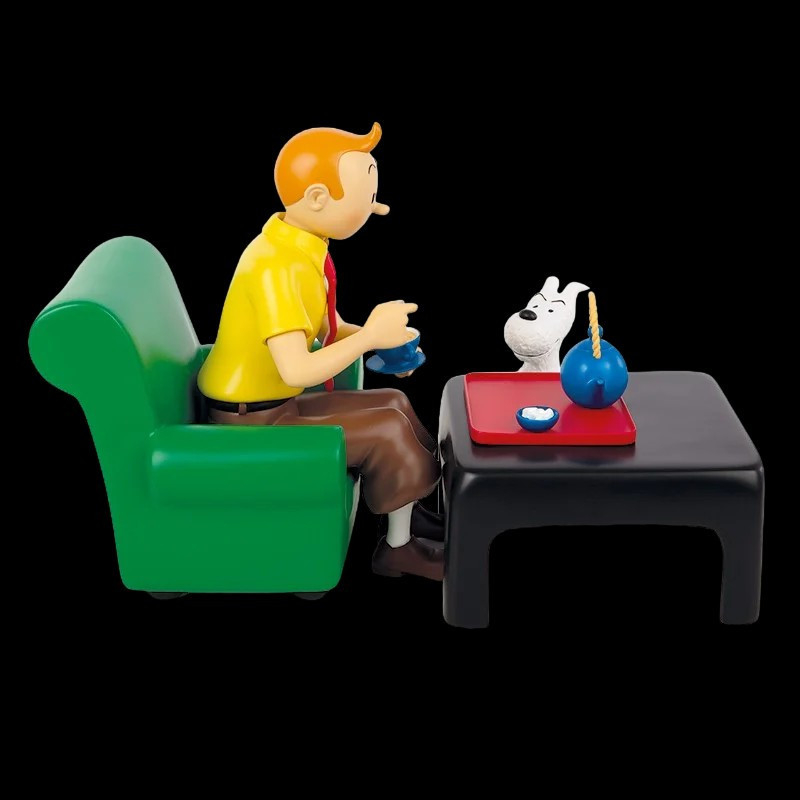 FIGURINE EN RÉSINE Tintin Le Lotus Bleu 12cm - Monochrome - Gris - Neuf