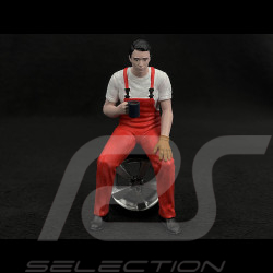 Figur Mann Mechaniker in der Pause auf dem Rad sitzend Diorama 1/18 Premium 18025