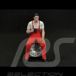 Figur Mann Mechaniker in der Pause auf dem Rad sitzend Diorama 1/18 Premium 18025-2
