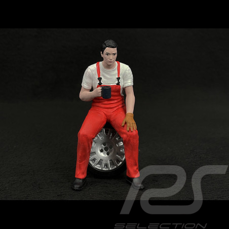 Figur Mann Mechaniker in der Pause auf dem Rad sitzend Diorama 1/18 Premium 18025-2