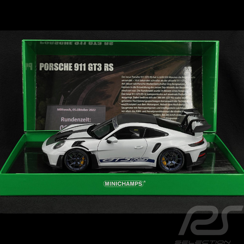 Porsche 911 GT3 RS Type 992 2022 Nürburgring Edition Argent GT / Bandes Bleues 1/18 Minichamps 110062021