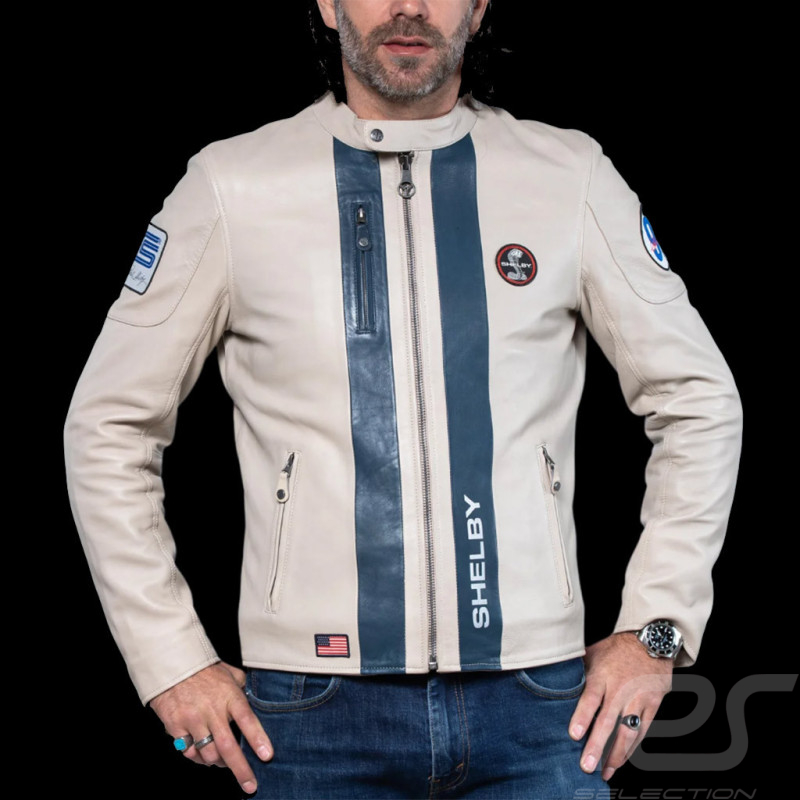 Carroll Shelby Jacket Cobra 98 Racing Leather Beige ecru 27424-2001 - men