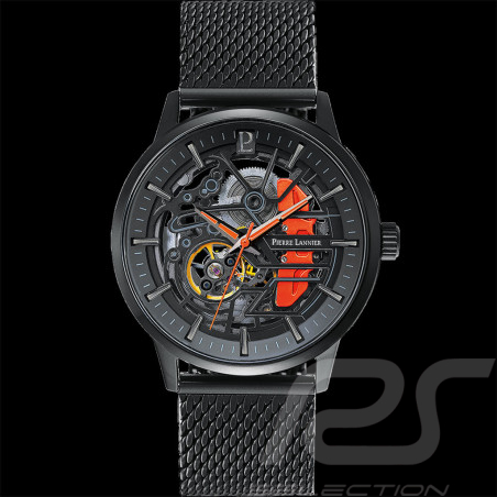 Pierre Lannier Automatic Watch Paddock Made in France Metal bracelet Black / Orange 338A459