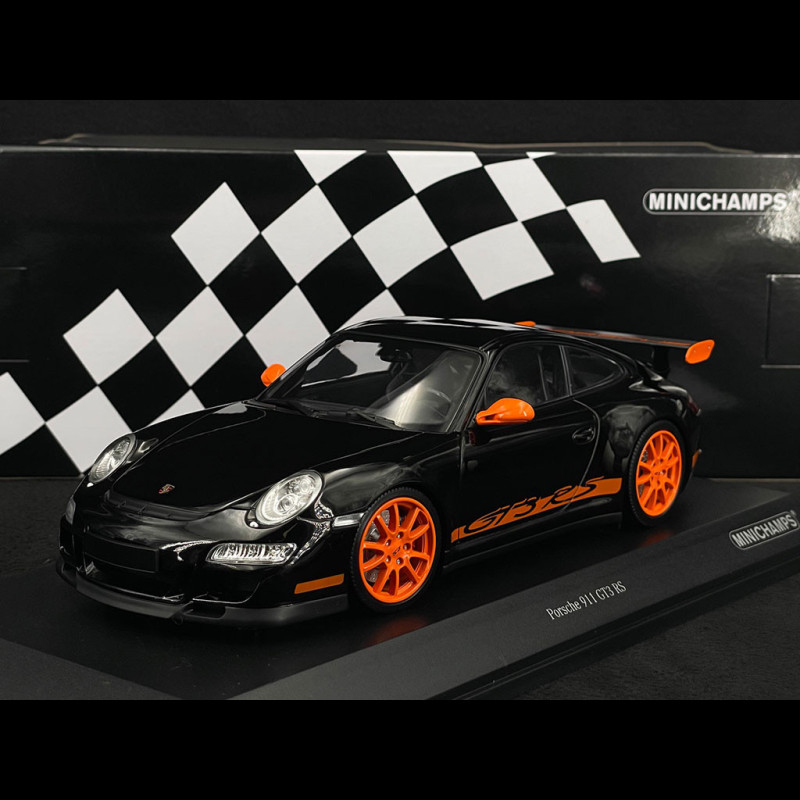 Porsche 911 997 GT3 RS – AUTOart 1/12, Noir/orange, Modèle 12116, Occasion