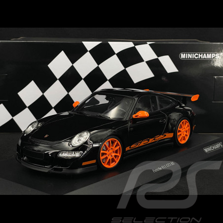 Porsche 911 GT3 RS Type 997 2007 Black / Lava Orange Stripes 1/18 Minichamps 155062121