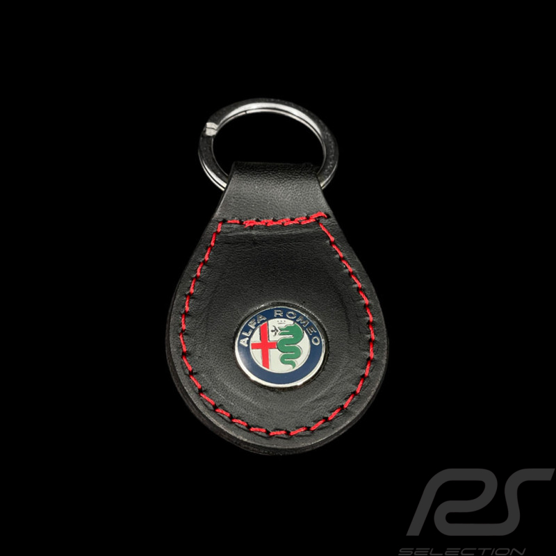 Alfa Romeo Schlüsselanhänger Leder Schwarz mit roten Nähten