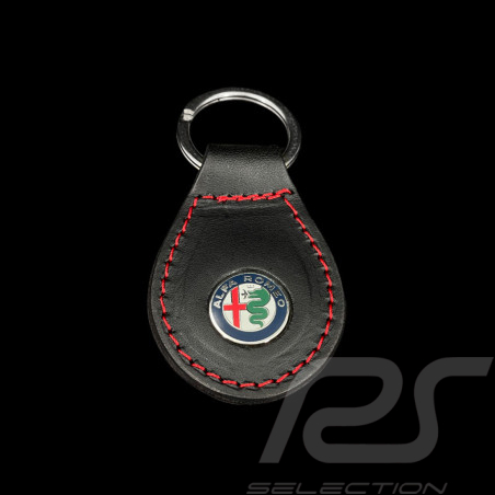 Alfa Romeo Schlüsselanhänger Leder Schwarz mit roten Nähten