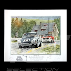 Porsche Poster 911 Francorchamps 1967 " Victoire pour un fil " autographed