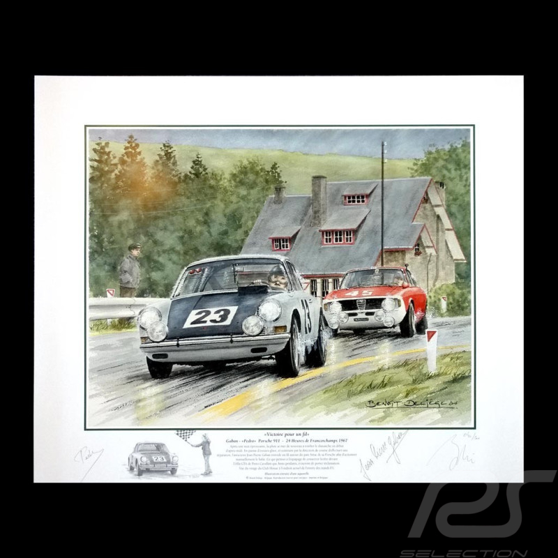Porsche Poster 911 Francorchamps 1967 " Victoire pour un fil " autographierte