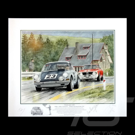 Porsche Poster 911 Francorchamps 1967 " Victoire pour un fil " autographed