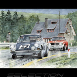 Porsche Poster 911 Francorchamps 1967 " Victoire pour un fil " autographed