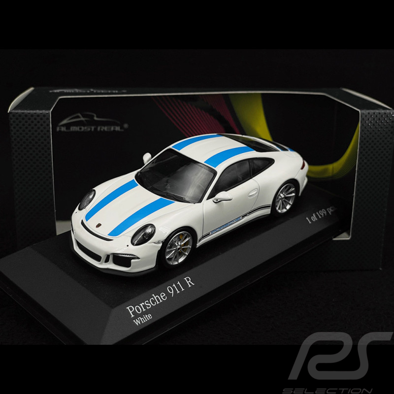 Porsche 911 R type 991 2016 white blue stripes 1/43 Minichamps 413066276