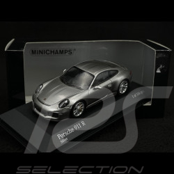 Porsche 911 R type 991 2016 argent Rhodium métallisé bandes latérales noires 1/43 Minichamps 410066224