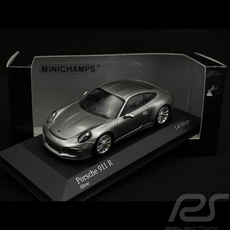 Porsche 911 R type 991 2016 Rhodium Silber metallic schwarze  Seitenband 1/43 Minichamps 410066221