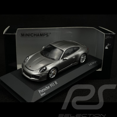 Porsche 911 R type 991 2016 argent Rhodium métallisé bandes latérales noires 1/43 Minichamps 410066224