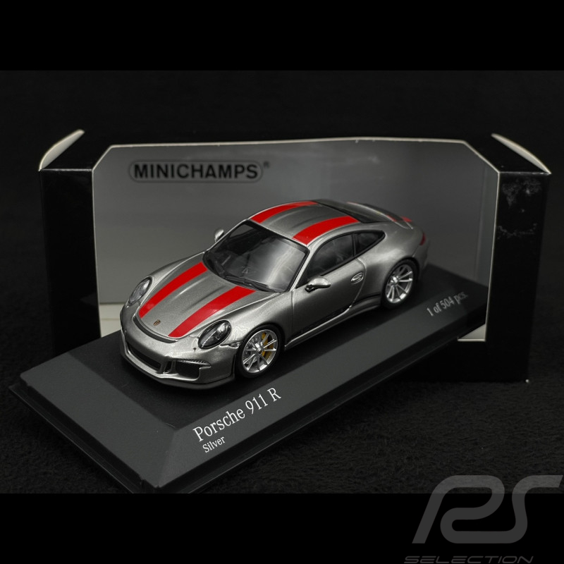Porsche 911 R type 991 2016 Rhodium Silber metallic rote Streifen 1/43 Minichamps 410066222