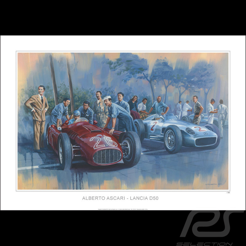 Lancia D50 Poster "Alberto Ascari's Last Recital" Original Drawing by Benjamin Freudenthal