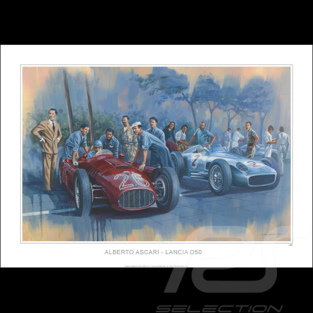 Affiche Lancia D50 "Le Dernier Récital d'Alberto Ascari" dessin original de Benjamin Freudenthal