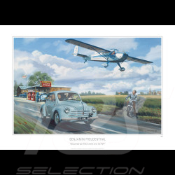 Poster Renault 4CV and NC.858 "Passing through Chez Lorette with my 4CV" Original Drawing by Benjamin Freudenthal