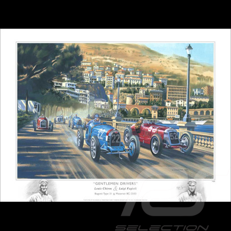 Affiche Bugatti Type 51 et Maserati 8C-2500 GP Monaco 1931 dessin original de Benjamin Freudenthal