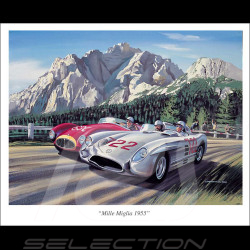 Affiche Mercedes 300 SLR Moss et Jenkinson Mille Miglia 1955 dessin original de Benjamin Freudenthal