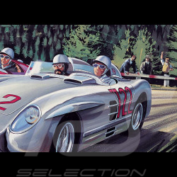 Affiche Mercedes 300 SLR Moss et Jenkinson Mille Miglia 1955 dessin original de Benjamin Freudenthal