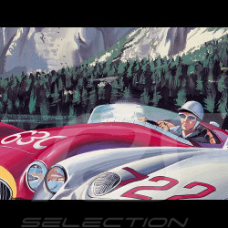 Affiche Mercedes 300 SLR Moss et Jenkinson Mille Miglia 1955 dessin original de Benjamin Freudenthal