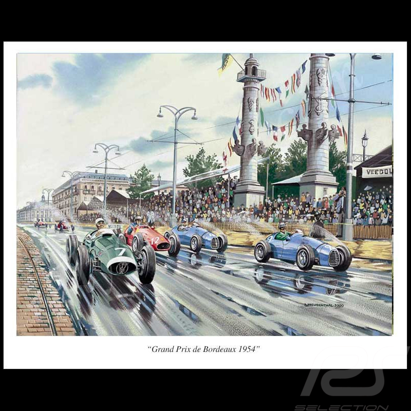 Poster GP Bordeaux 1954 Moss Gonzalez Original Zeichnung von Benjamin Freudenthal