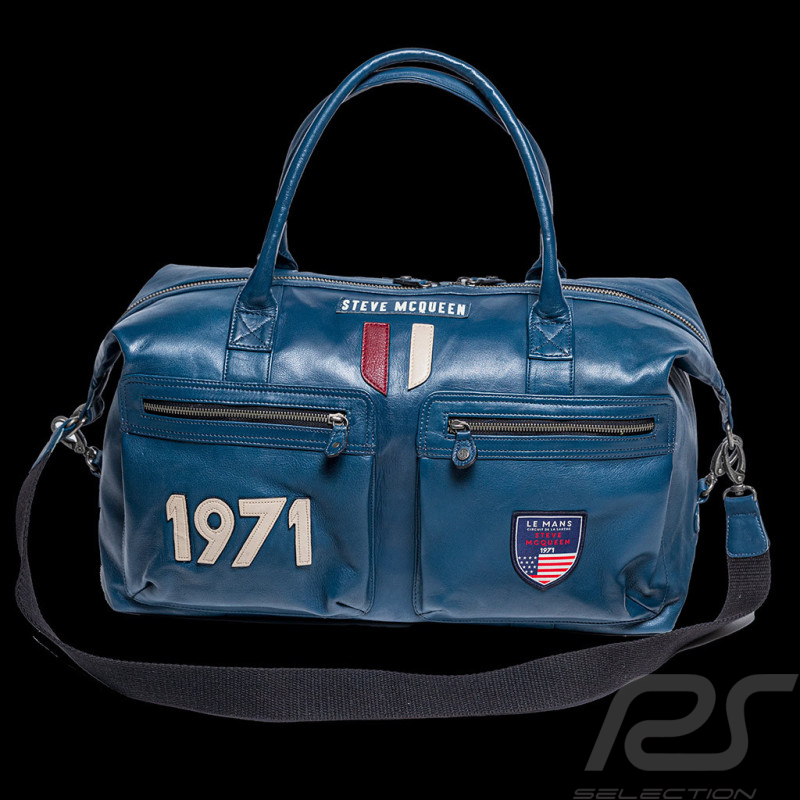 Grand sac Cuir Steve McQueen Le Mans 1971 Weekender 48h Bleu Royal 27490-0012
