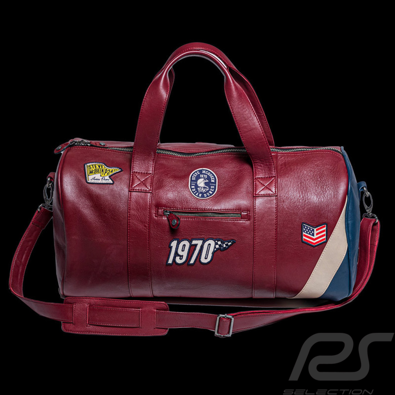 Leder Sporttasche Steve McQueen Indian Dunes 1970 Motocross Dunkelrot 27481-4010