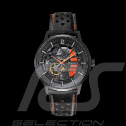 Automatic Watch Pierre Lannier Paddock Made in France Leather bracelet Black / Orange Racing 341A455